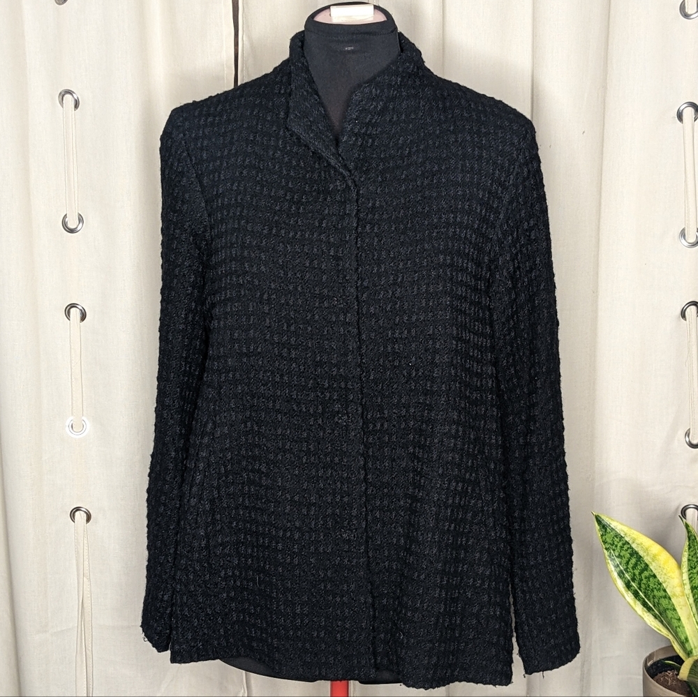 Eileen Fisher wool blend black textured jacket Small
